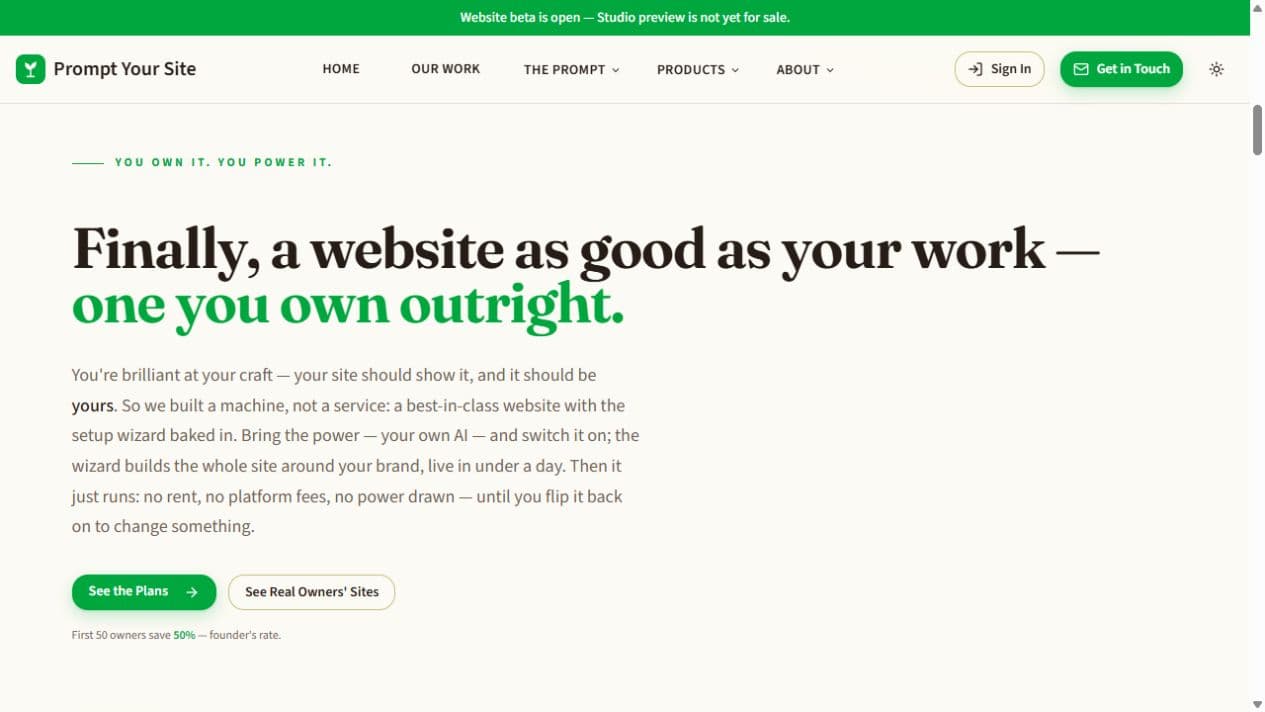 Prompt Your Site homepage